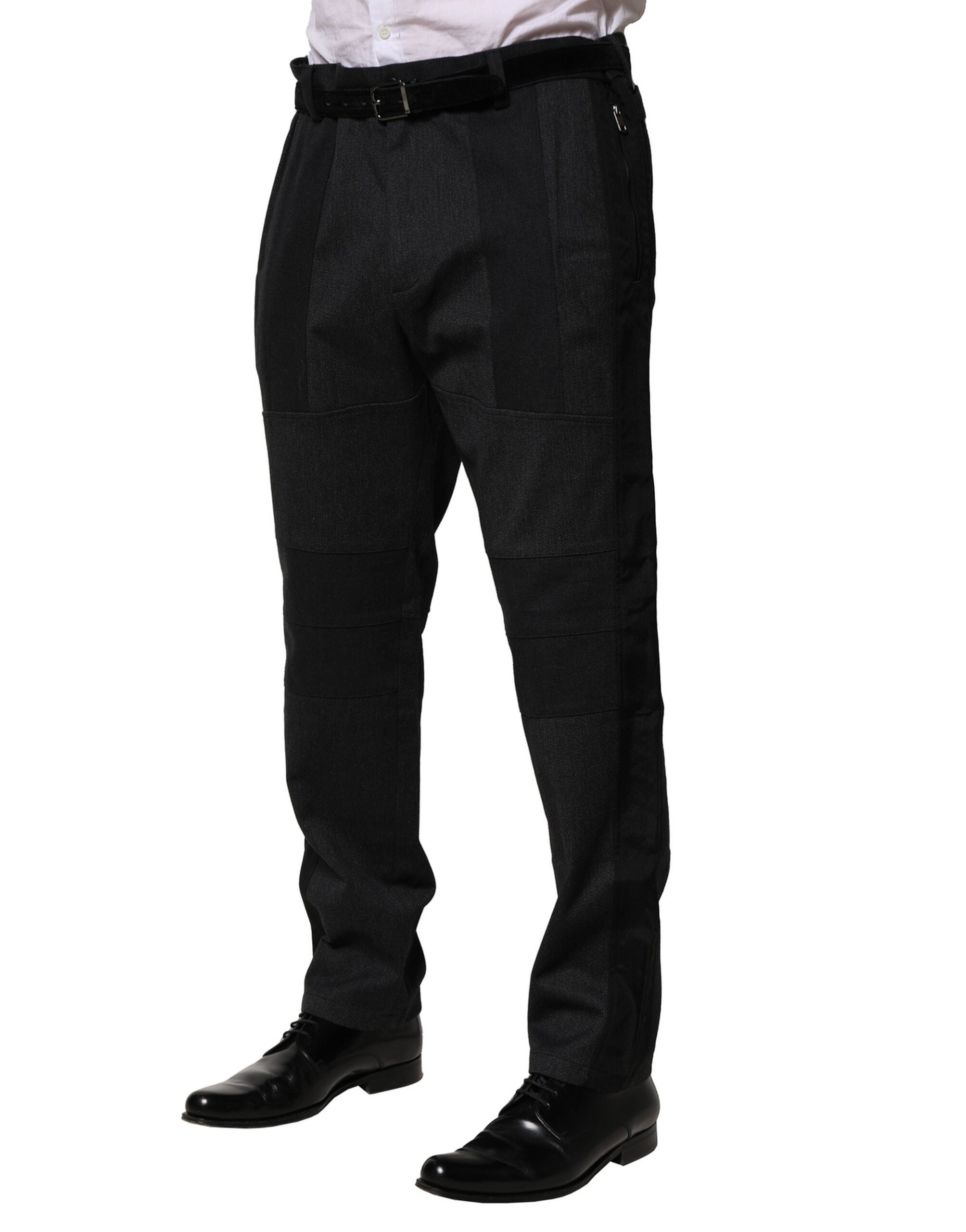 Pantalon formel noir en coton de Dolce & Gabbana, coupe slim pour femme, vue de face avec détails élégants.