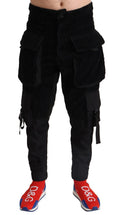 Pantalons cargo skinny en coton noir de Dolce & Gabbana, coupe ajustée, détails en corduroy élégant, pour homme ou femme.