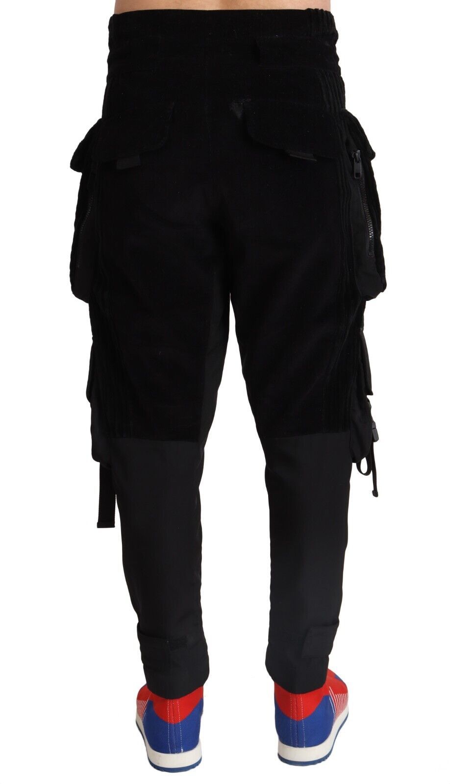 Pantalons cargo skinny en coton noir Dolce & Gabbana, coupe ajustée, détails en corduroy pour un style élégant et moderne.