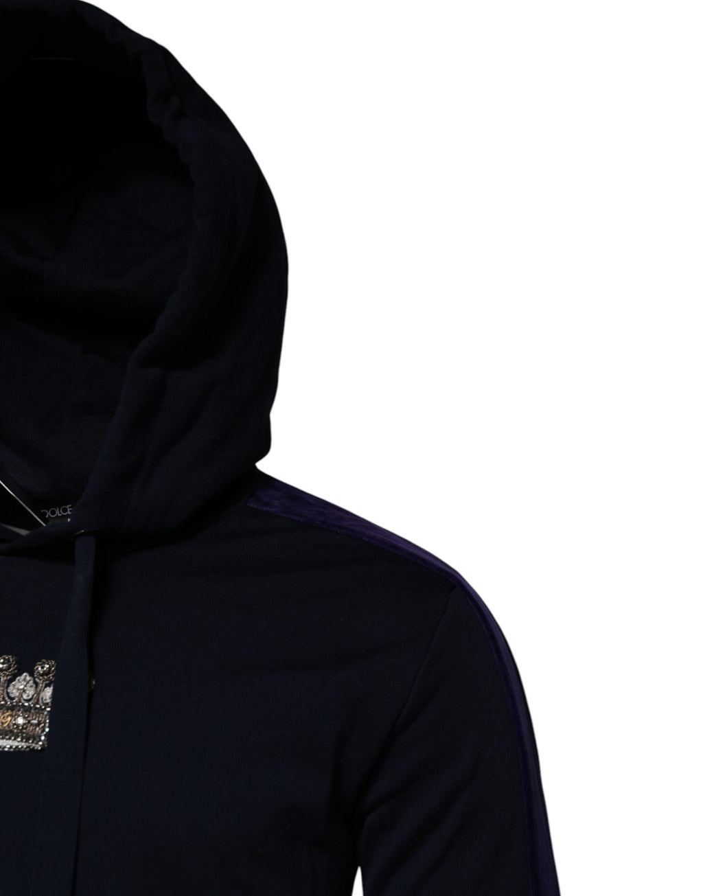 Sweat à capuche en coton noir Dolce & Gabbana avec motif couronne, style décontracté et élégant.