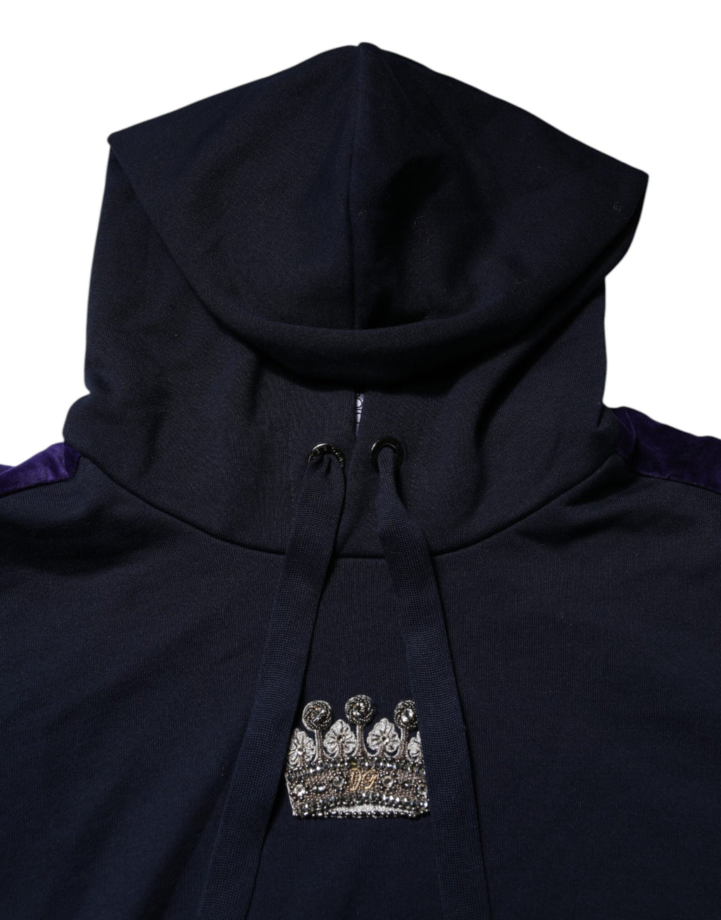 Sweat à capuche en coton noir Dolce & Gabbana avec logo couronne, look décontracté et élégant.