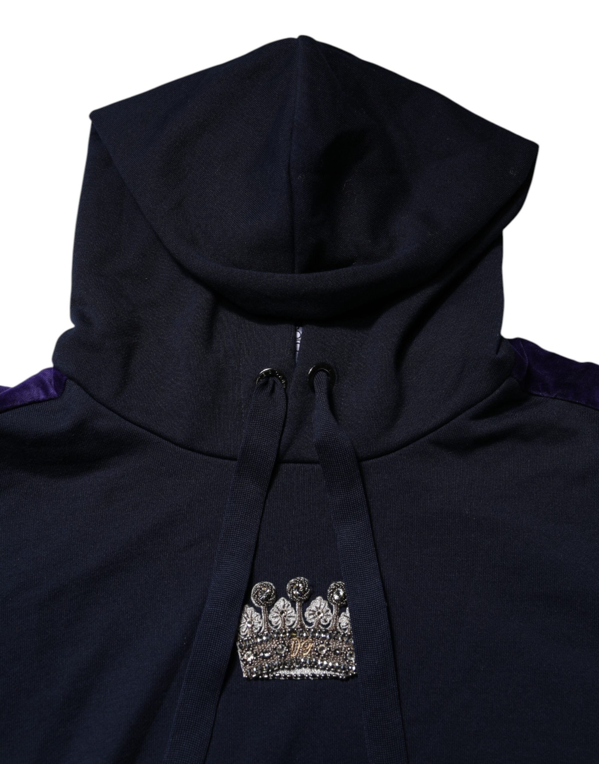 Sweat à capuche en coton noir Dolce & Gabbana avec logo couronne, look décontracté et élégant.