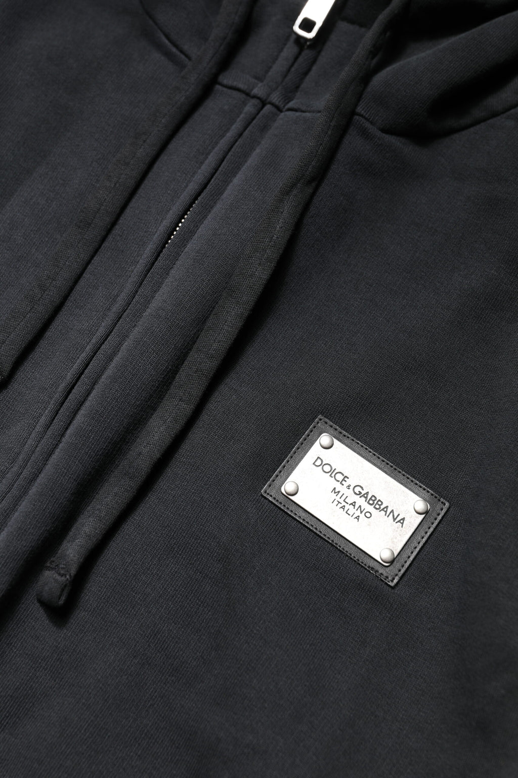 Sweat à capuche homme Dolce & Gabbana noir avec logo, zip complet, style décontracté et élégant.