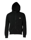 Sweat à capuche noir Dolce & Gabbana pour hommes avec logo, fermeture éclair intégrale, tissu confortable et style décontracté.