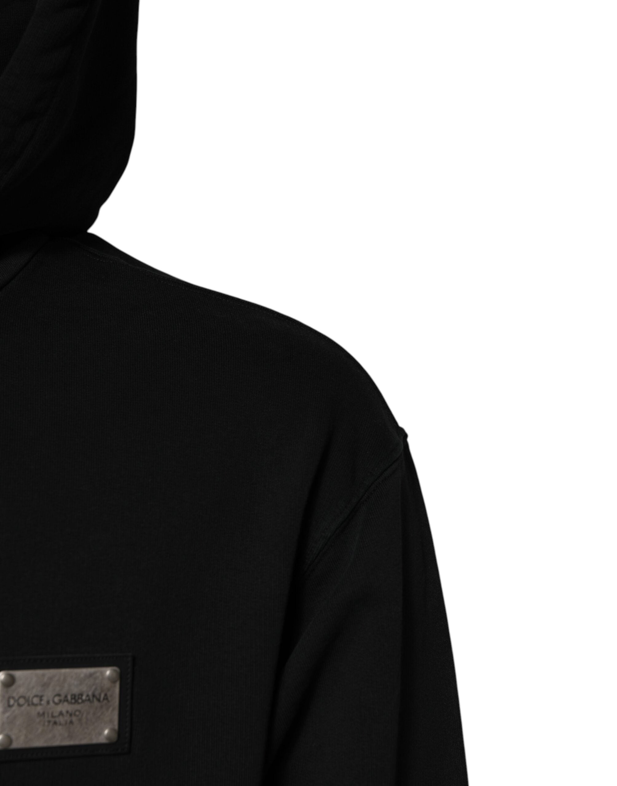 Sweatshirt à capuche homme Dolce & Gabbana noire avec logo, fermeture éclair complète, style décontracté et moderne.
