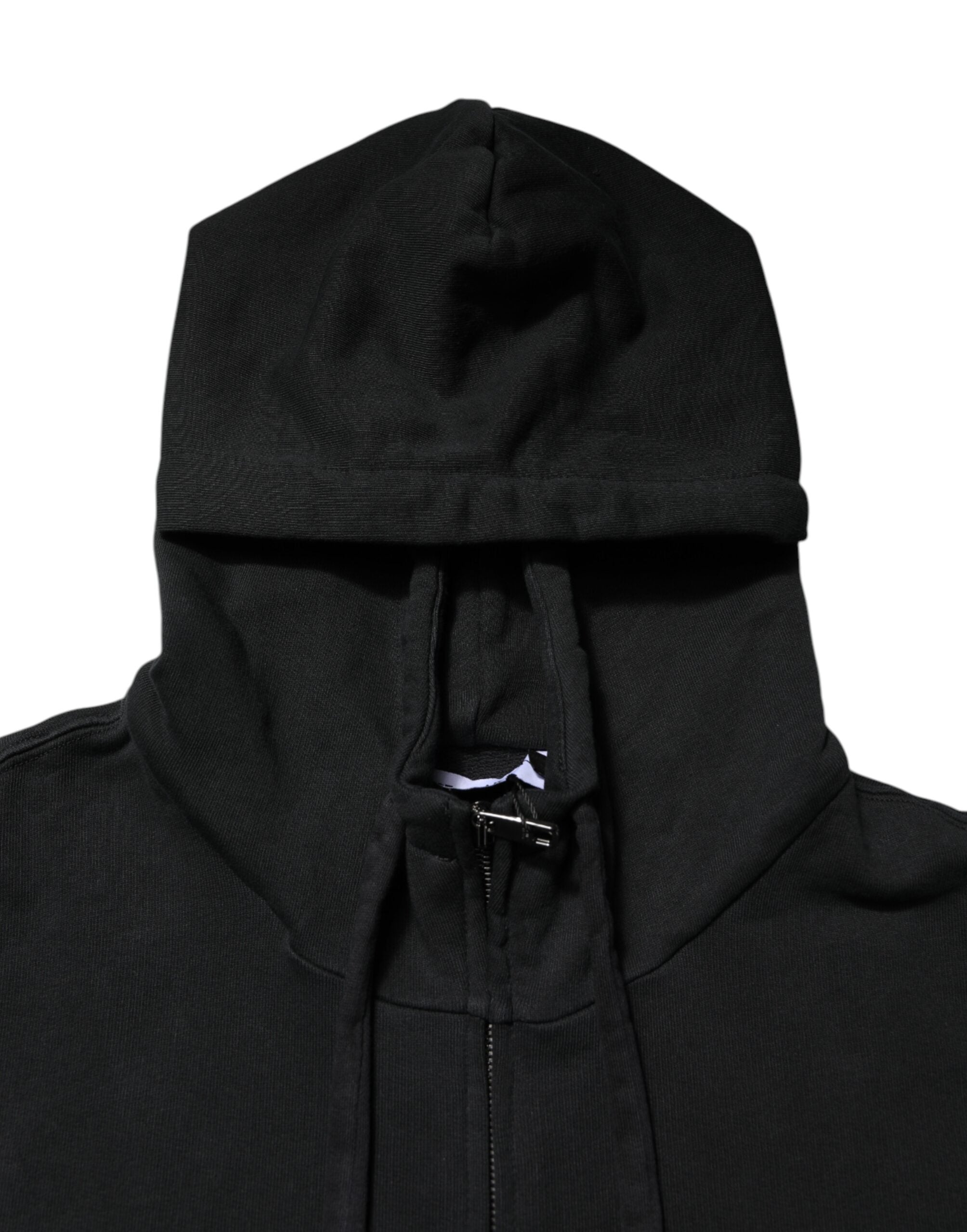 Sweat à capuche homme Dolce & Gabbana noir avec logo, fermeture éclair complète, style décontracté et moderne.