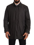 Manteau trench noir en polyester pour hommes de Dolce & Gabbana, vue détaillée du vêtement élégant et moderne.
