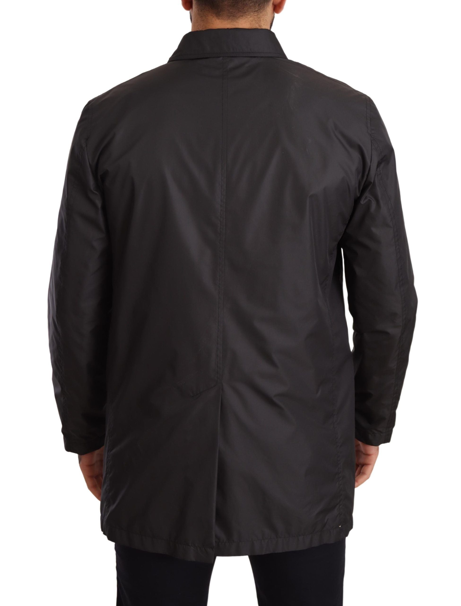 Manteau trench pour homme Dolce & Gabbana en polyester noir, veste élégante et sophistiquée.