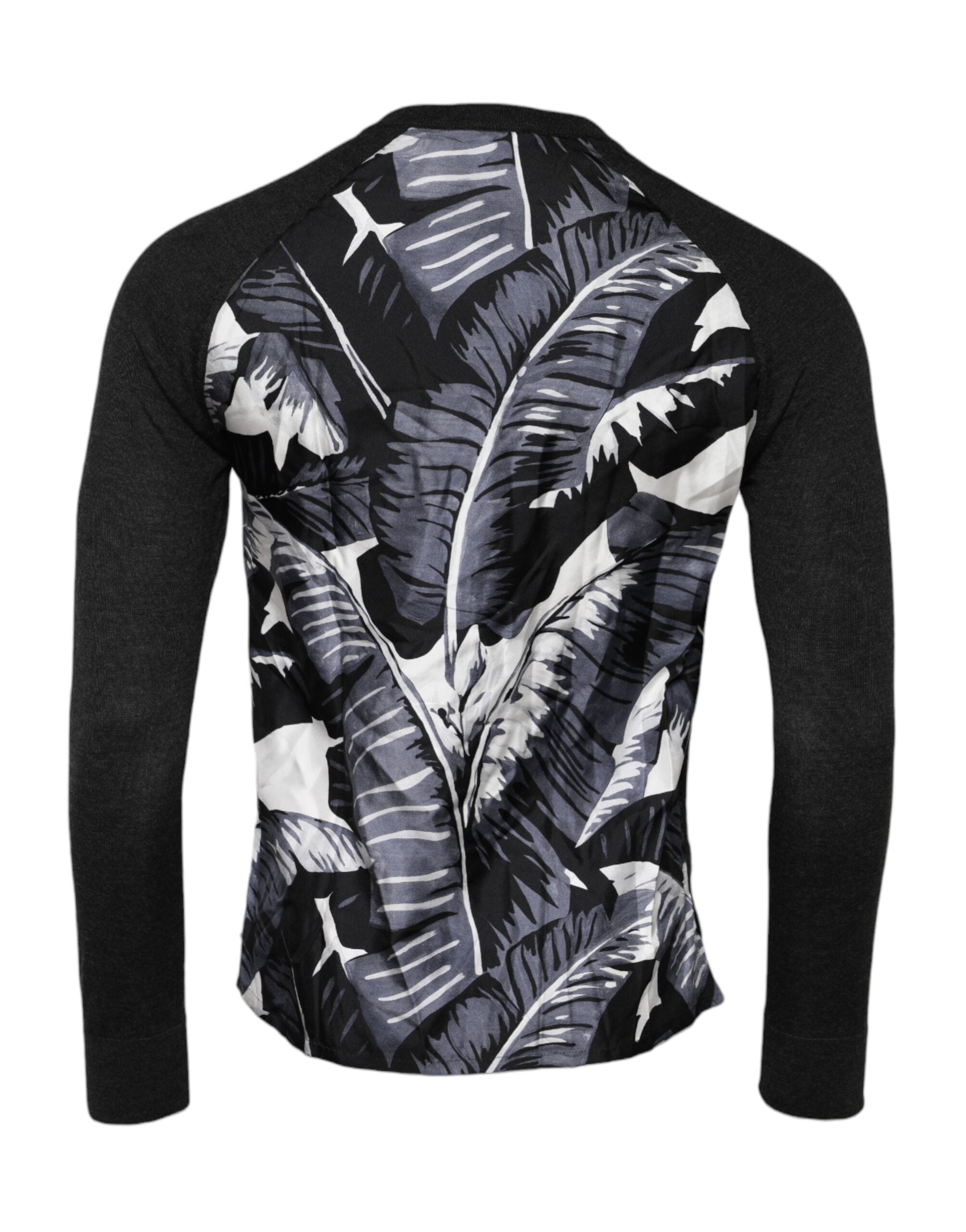 Pull homme noir en maille imprimée de Dolce & Gabbana, pull-over en tricot élégant avec motif distinctif.