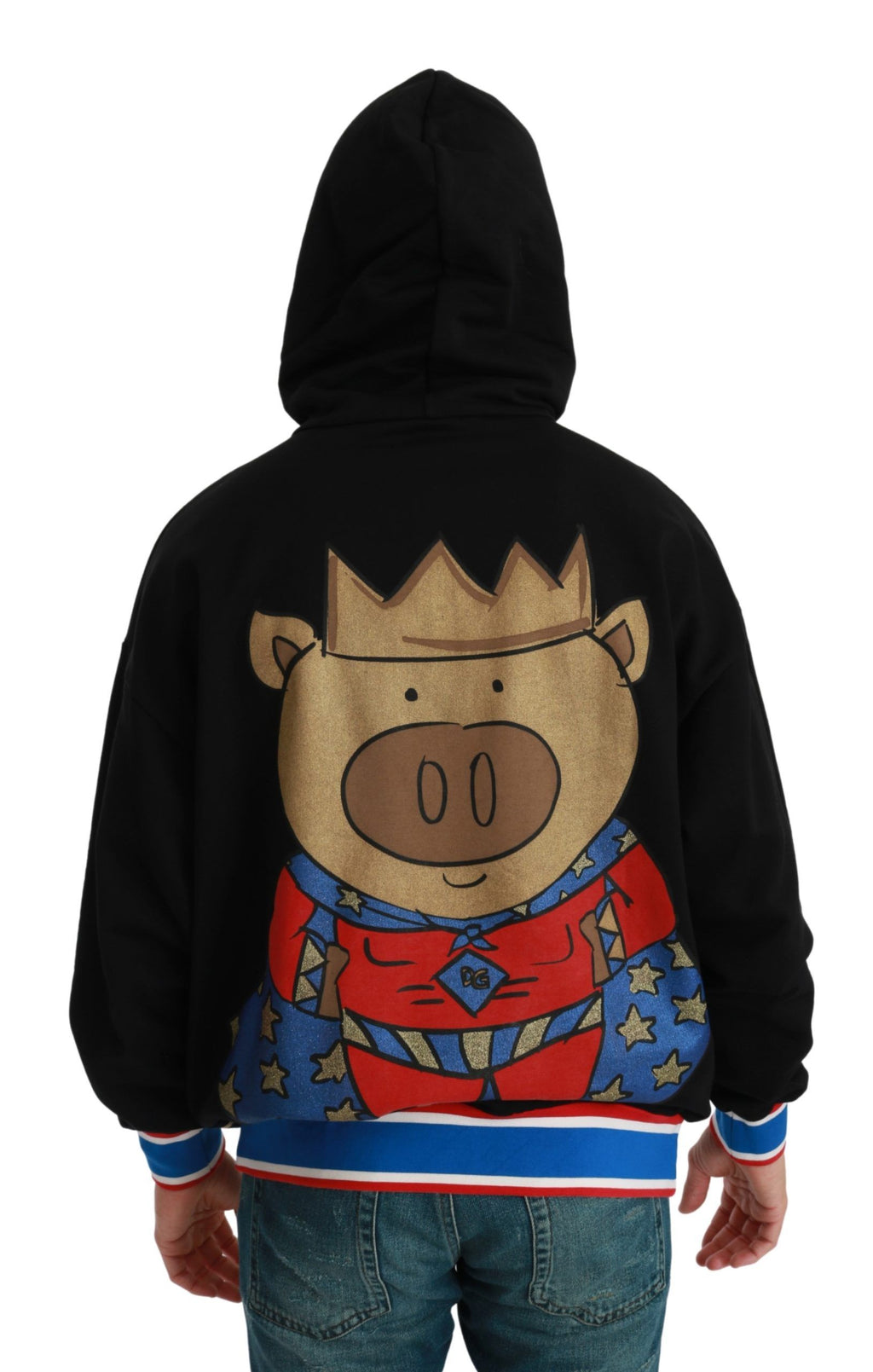 Pull noir Dolce & Gabbana avec capuche et motif cochon de l'année, style décontracté et élégant.