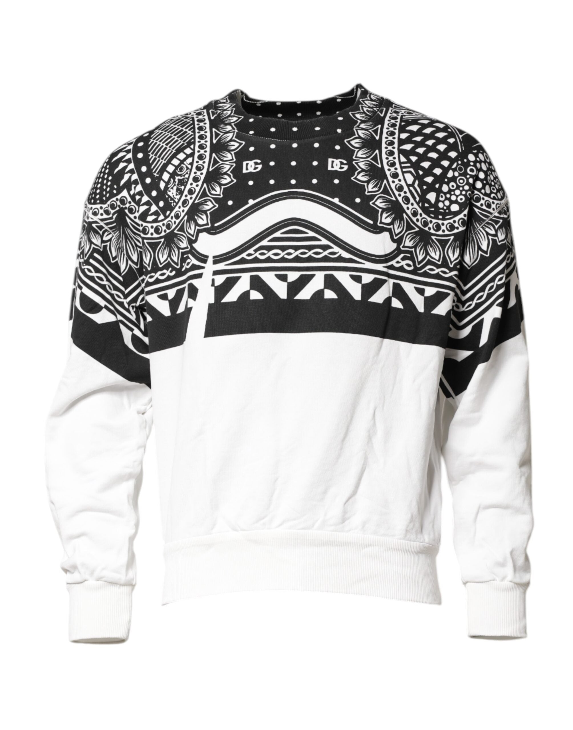 Sweat-shirt homme Dolce & Gabbana en coton noir et blanc avec motif bandana, style décontracté et tendance.