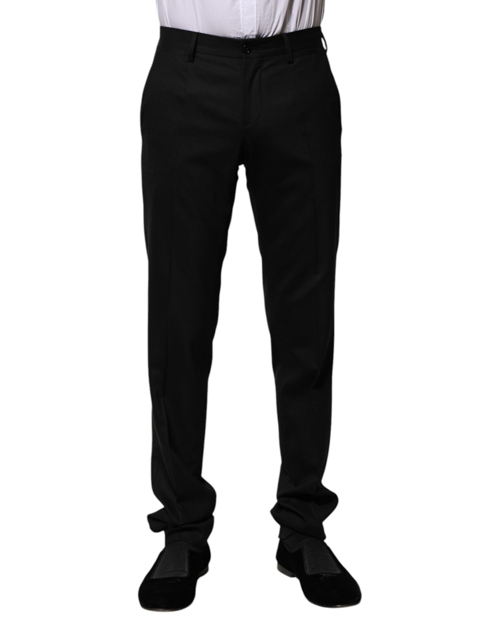 Pantalons de costume en laine noire Dolce & Gabbana, style formel, avec coupe élégante et détails sophistiqués.