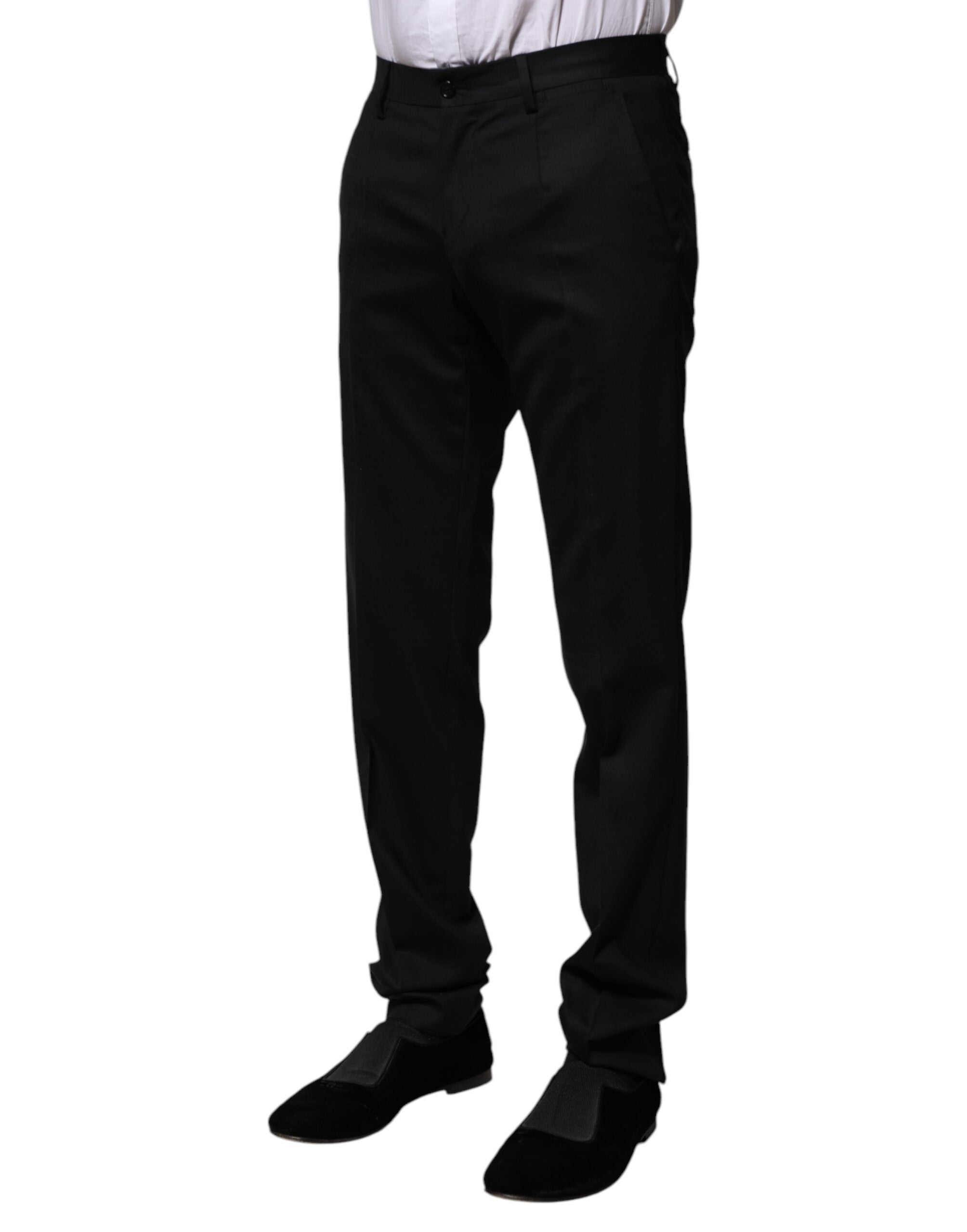 Pantalon formel en laine noire Dolce & Gabbana pour femme, coupe élégante et aspect sophistiqué.