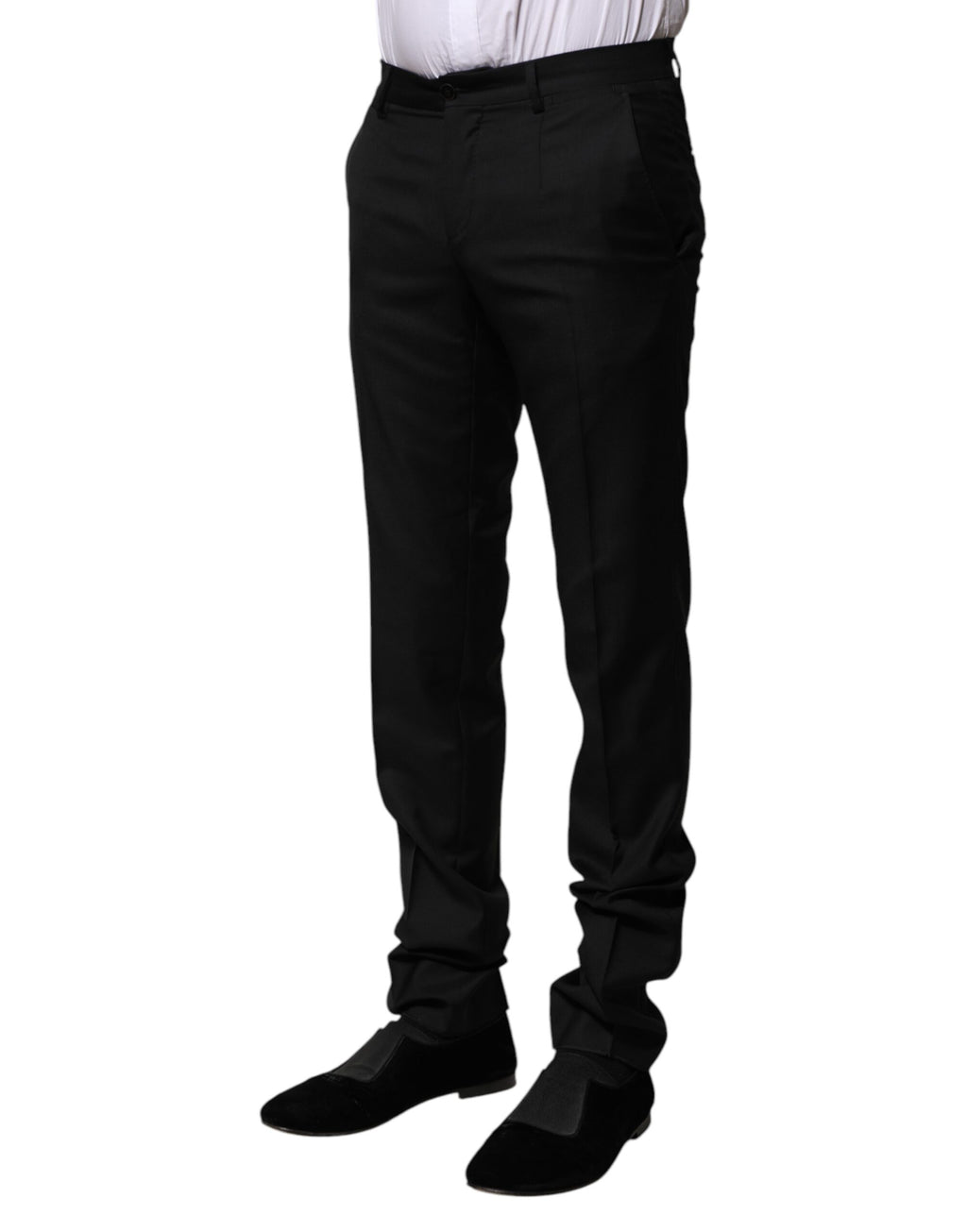 Pantalon homme slim en laine noire de Dolce & Gabbana, style formel et élégant pour occasion spéciale.