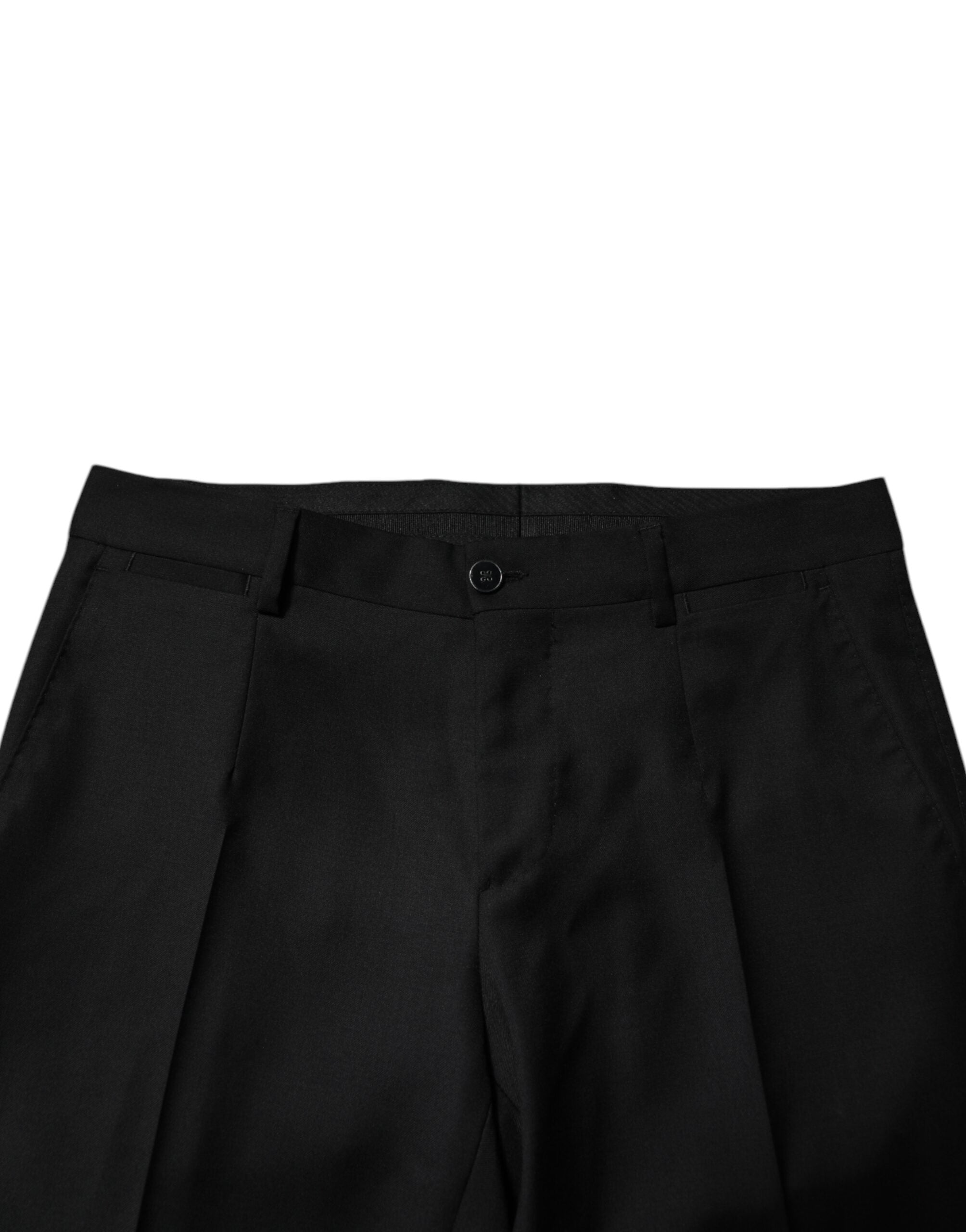 Pantalon homme élégant en laine noire Dolce & Gabbana, coupe slim pour costume formel.