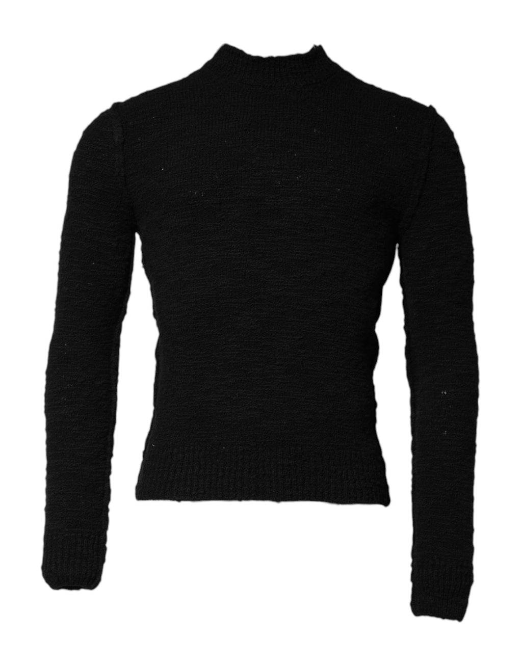 Pull en laine noir Dolce & Gabbana à col rond, pull-over élégant avec texture tricotée, pour un look chic et sophistiqué.