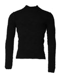 Pull en laine noir Dolce & Gabbana à col rond, pull-over élégant avec texture tricotée, pour un look chic et sophistiqué.
