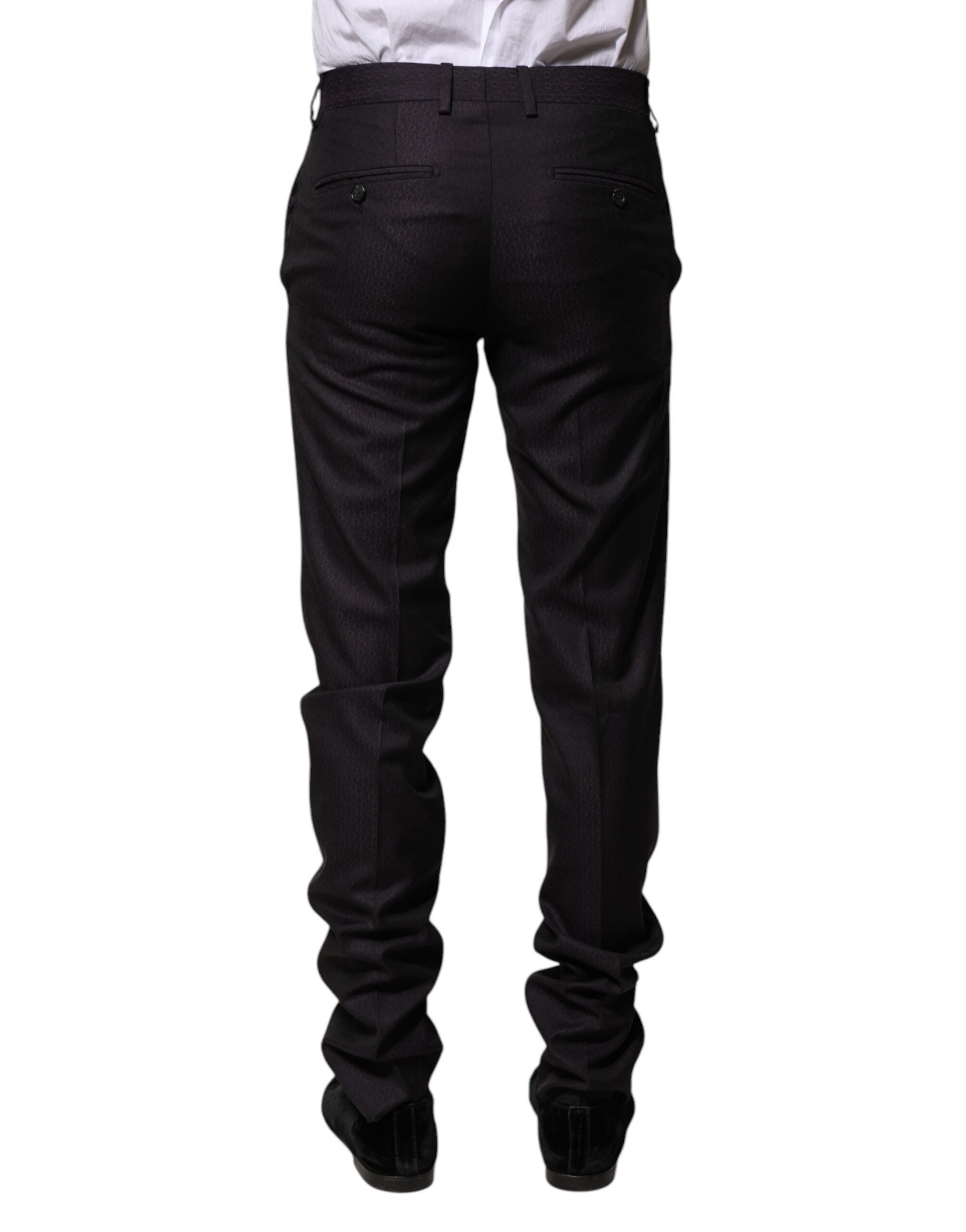 Pantalon formel en laine noire à motif de Dolce & Gabbana, style élégant et sophistiqué pour homme.