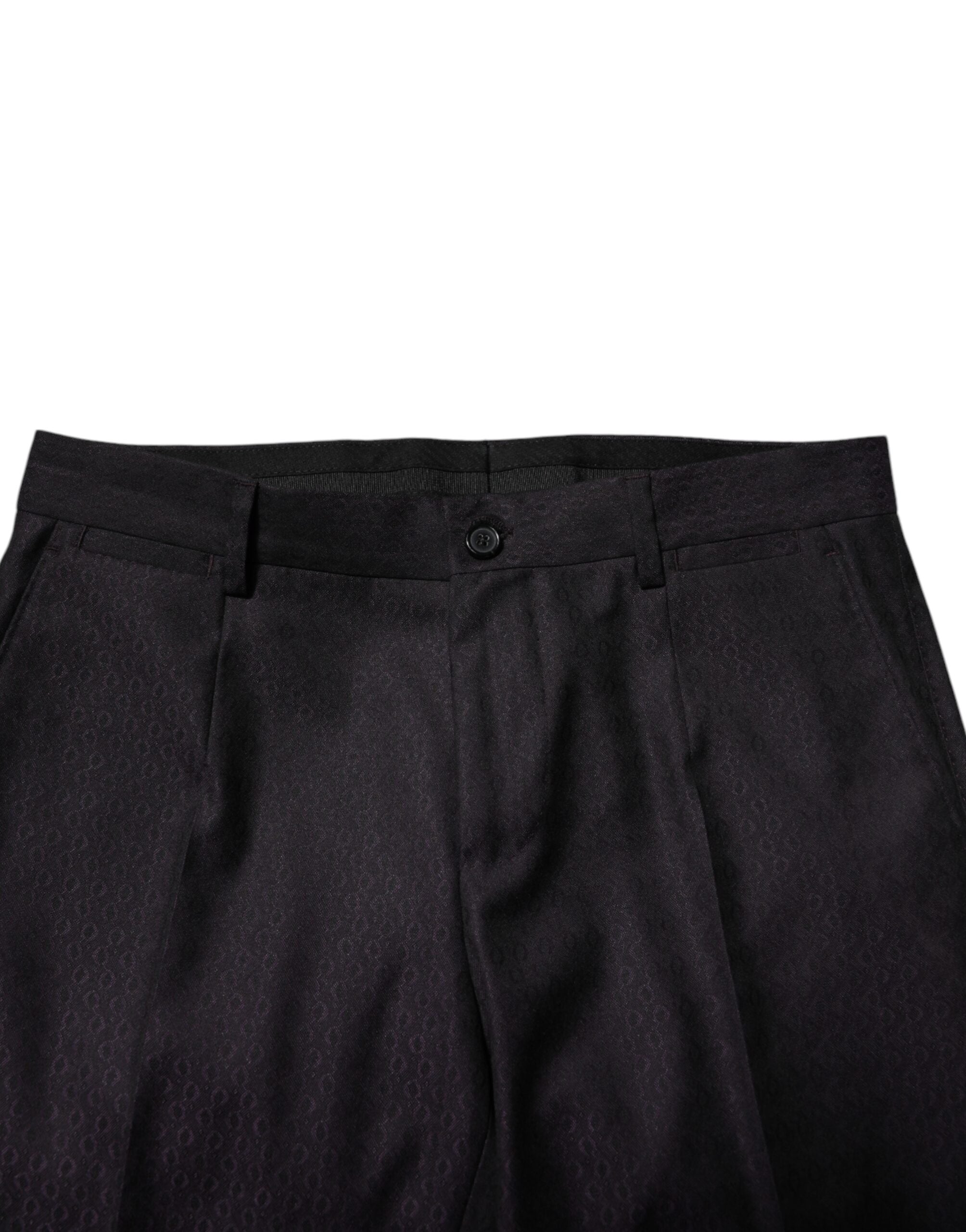 Pantalon formel en laine noire à motif de Dolce & Gabbana, pantalon élégant pour homme, détails de couture sophistiqués.