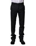 Pantalon formel en laine noire à rayures de Dolce & Gabbana, élégant et sophistiqué pour hommes.