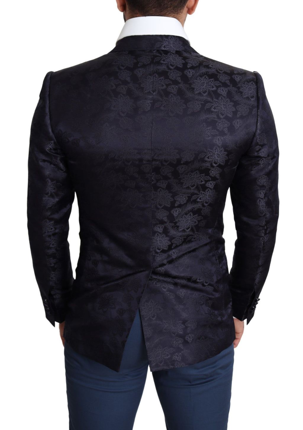 Manteau en jacquard de soie à fleurs bleues de Dolce & Gabbana, blazer Martini élégant avec motif floral.