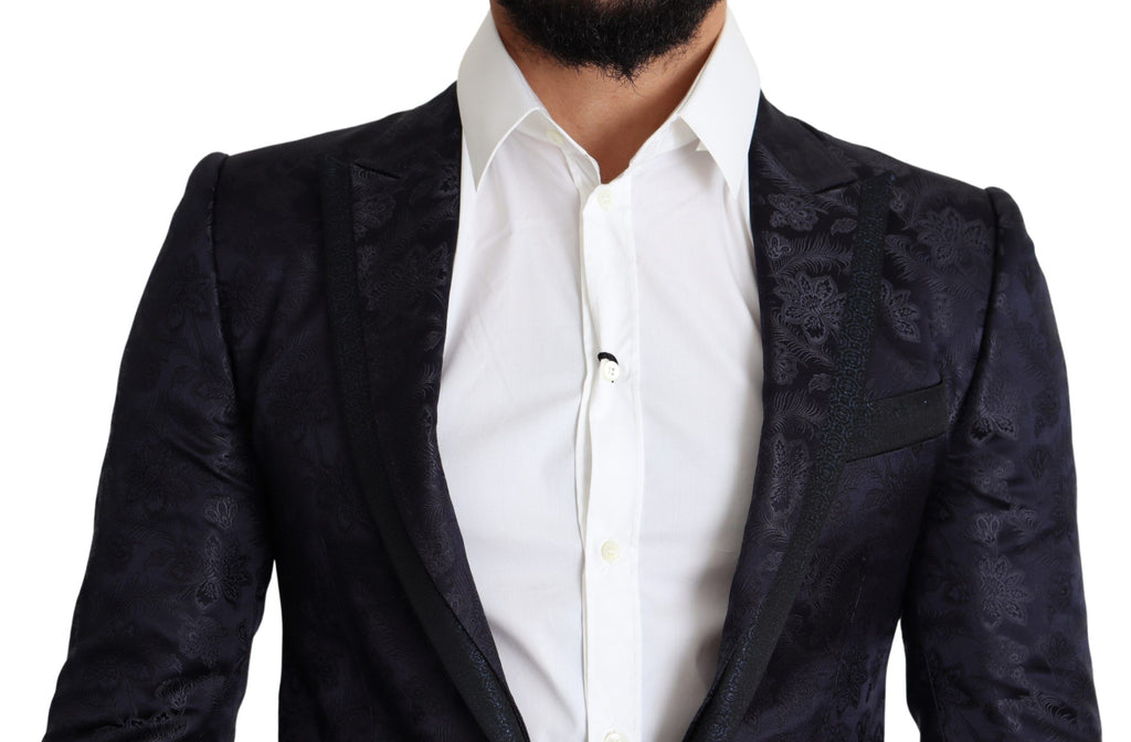 Manteau en jacquard de soie bleu à fleurs de Dolce & Gabbana, blazer Martini élégant avec motifs floraux.