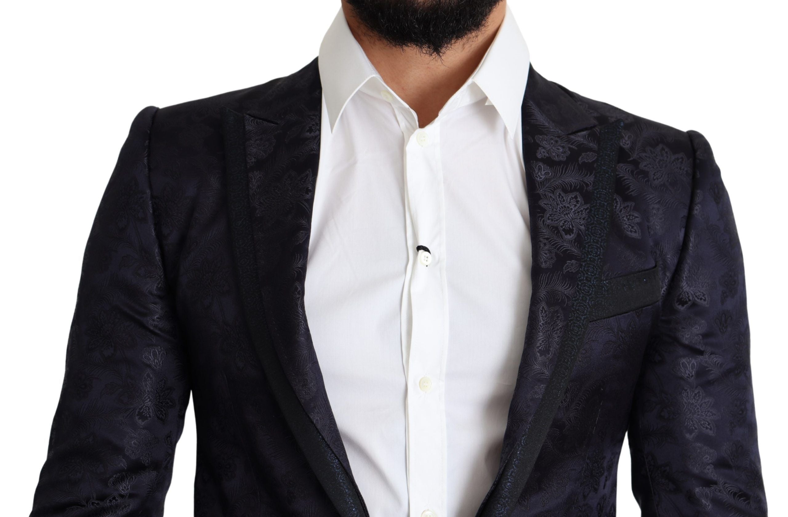 Manteau en jacquard de soie bleu à fleurs de Dolce & Gabbana, blazer Martini élégant avec motifs floraux.