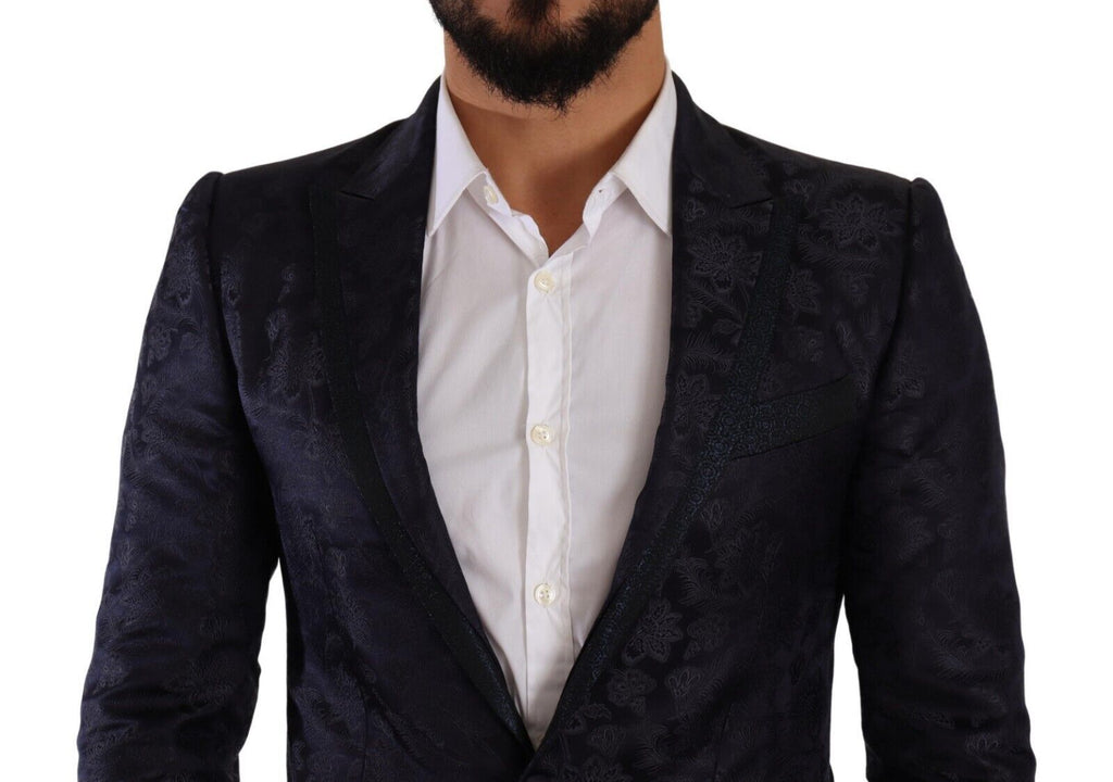 Manteau en jacquard de soie à motifs floraux bleus de Dolce & Gabbana, blazer Martini élégant et sophistiqué.