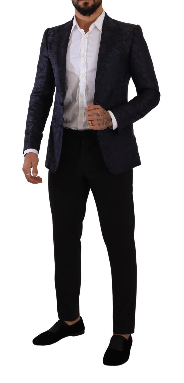 Manteau en jacquard de soie floral bleu Dolce & Gabbana MARTINI Blazer, image montrant la texture et le design élégant.