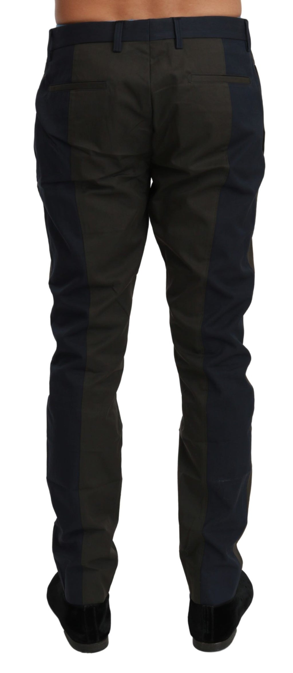 Pantalon en coton à rayures bleues et gris de Dolce & Gabbana, pantalon élégant pour homme.
