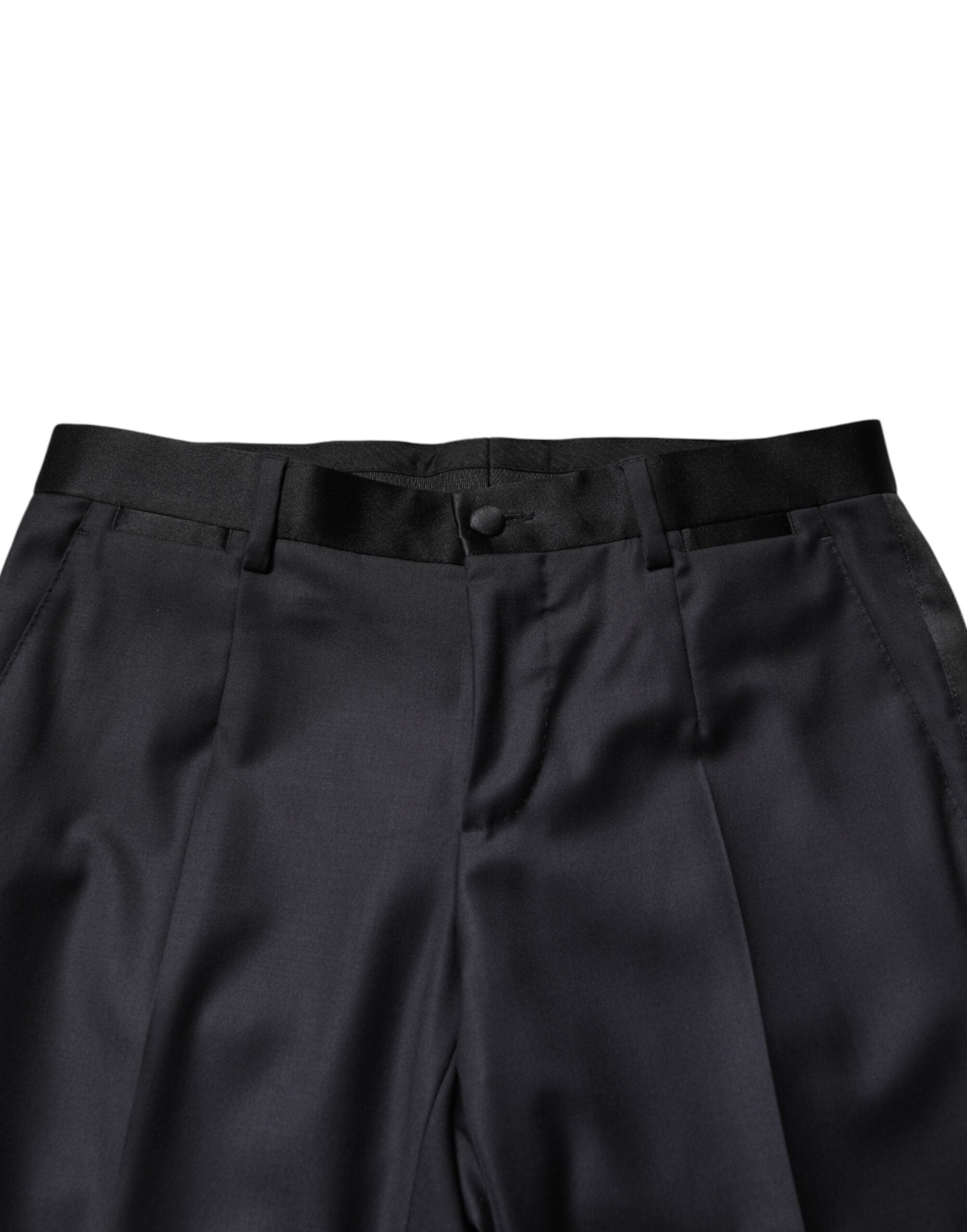 Costume pour homme Dolce & Gabbana en laine bleue, trois pièces, veste à un bouton et pantalon, élégant et classique.