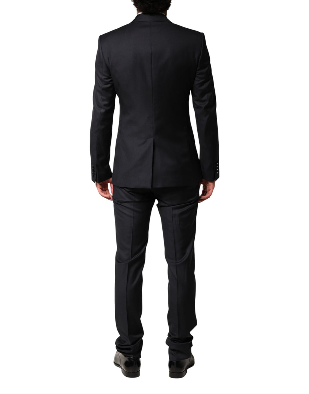 Costume homme Dolce & Gabbana en laine bleue à trois pièces, veste croisée et pantalon élégant, vue de face.