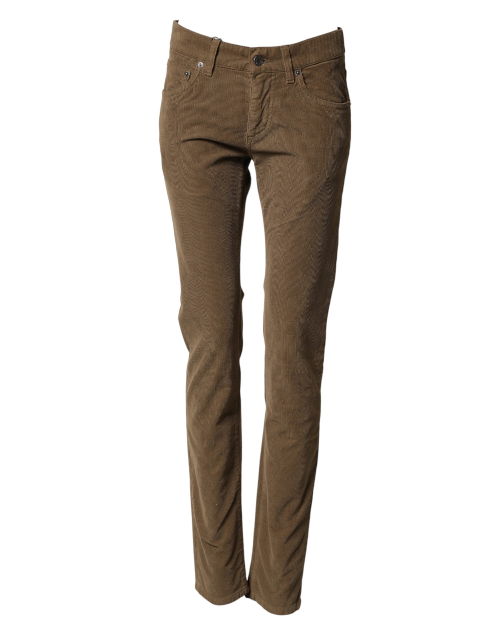 Jeans homme Dolce & Gabbana en coton marron, coupe skinny stretch, denim moulant et élégant.