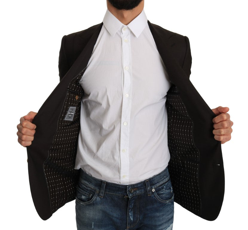Veste en laine brune Dolce & Gabbana Sicilia, coupe blazer élégante avec détails sophistiqués, portée sur un mannequin.