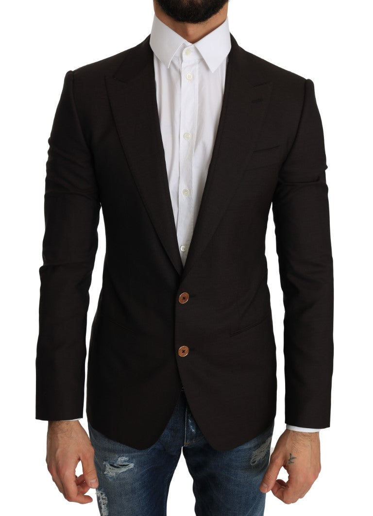 Blazer en laine marron Dolce & Gabbana SICILIA, manteau élégant avec col et boutons, porté sur mannequin.