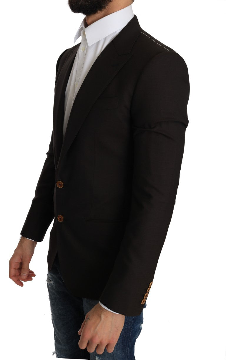 Veste en laine marron Dolce & Gabbana SICILIA, coupe blazer élégante, visible avec détails de couture.