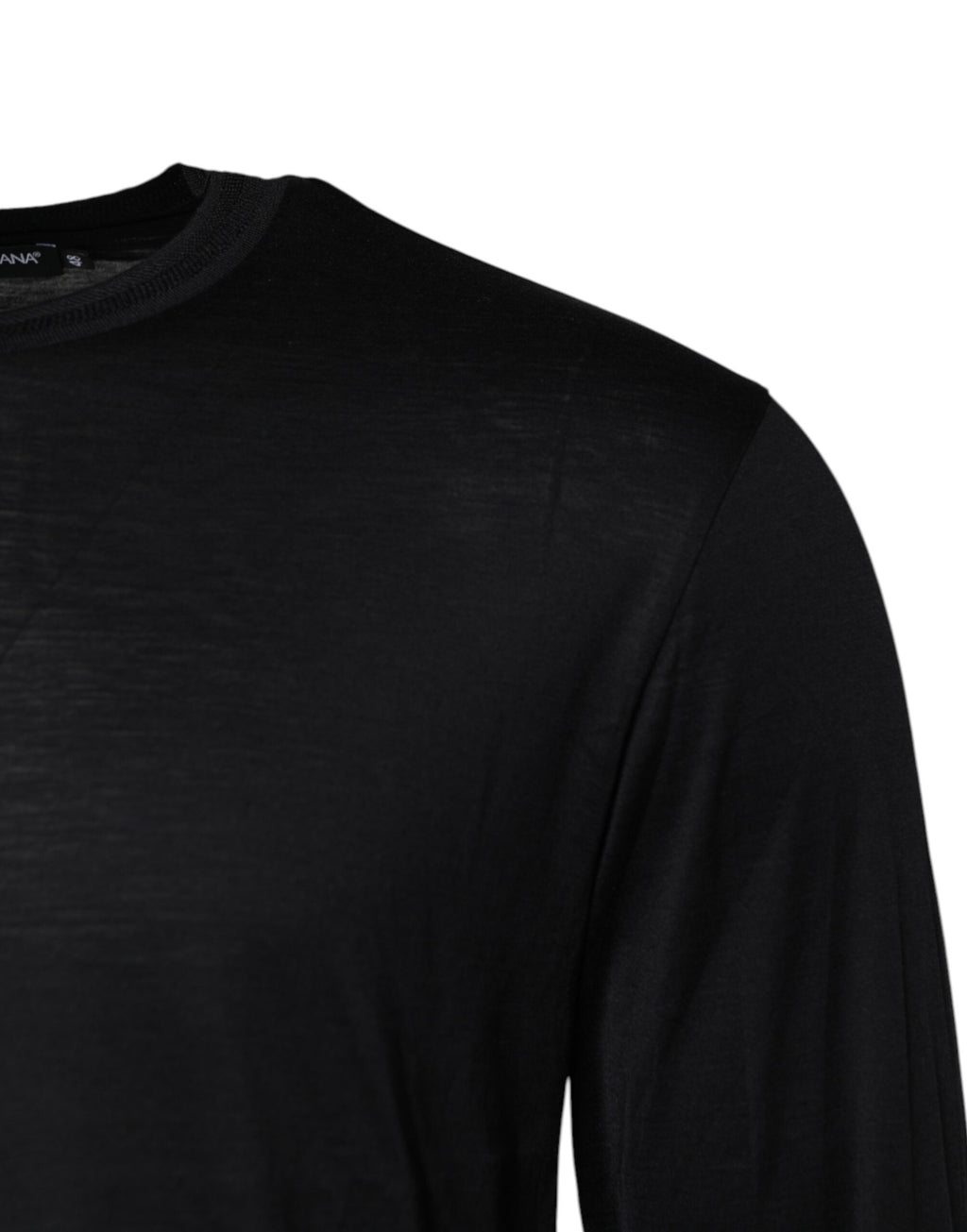 Pull à col rond en soie bleu foncé pour homme de Dolce & Gabbana, vue de face sur fond neutre.