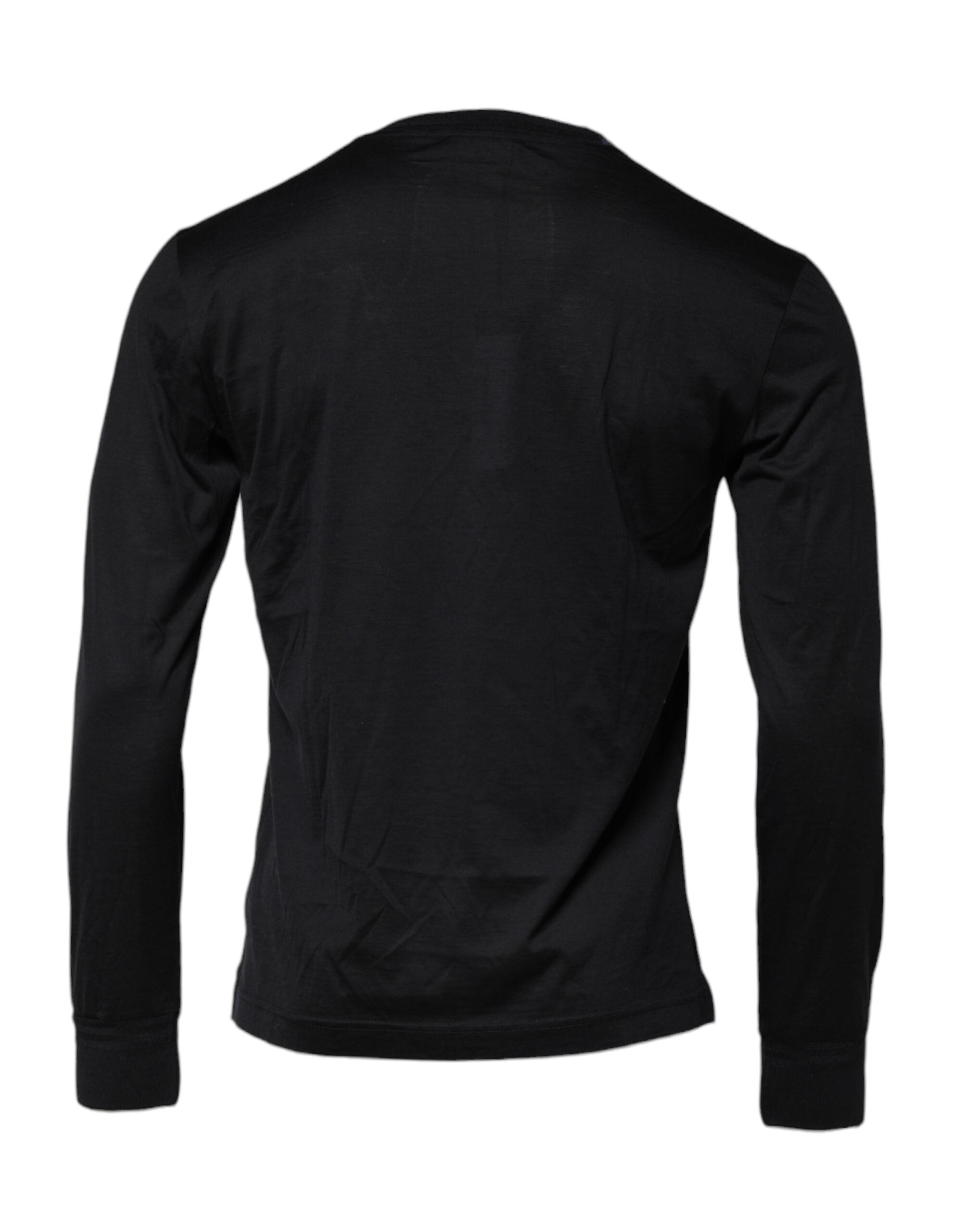 Pull en soie bleu foncé pour homme Dolce & Gabbana, col rond, élégant et confortable, visible en détail dans l'image.