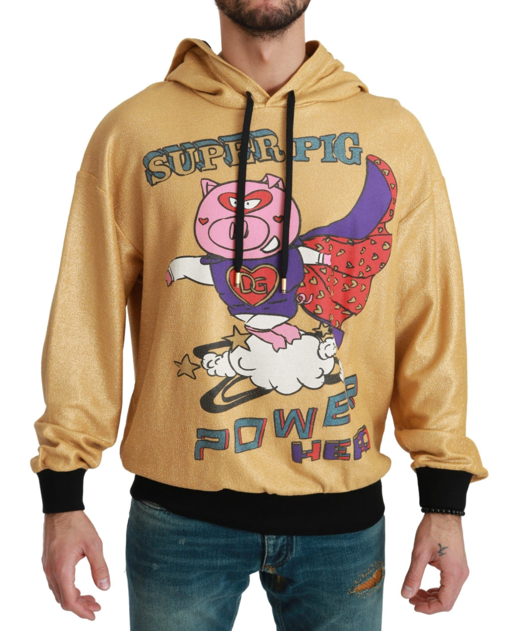 Sweat à capuche Dolce & Gabbana Gold Pig of the Year avec motif de cochon doré, confort et style élégant.