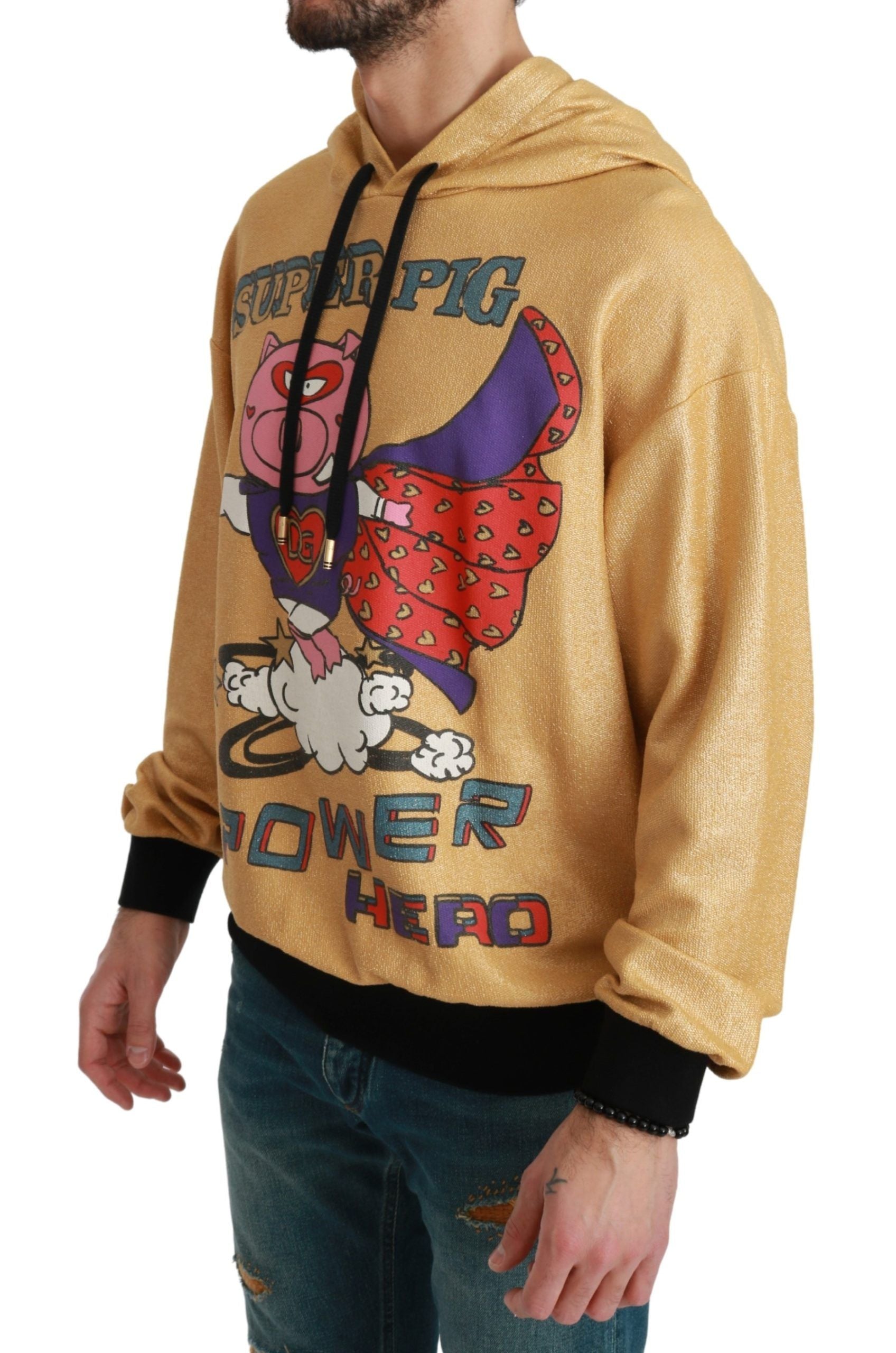 Sweat à capuche doré Dolce & Gabbana Pig of the Year avec logo, design élégant, en tissu doux et confortable.