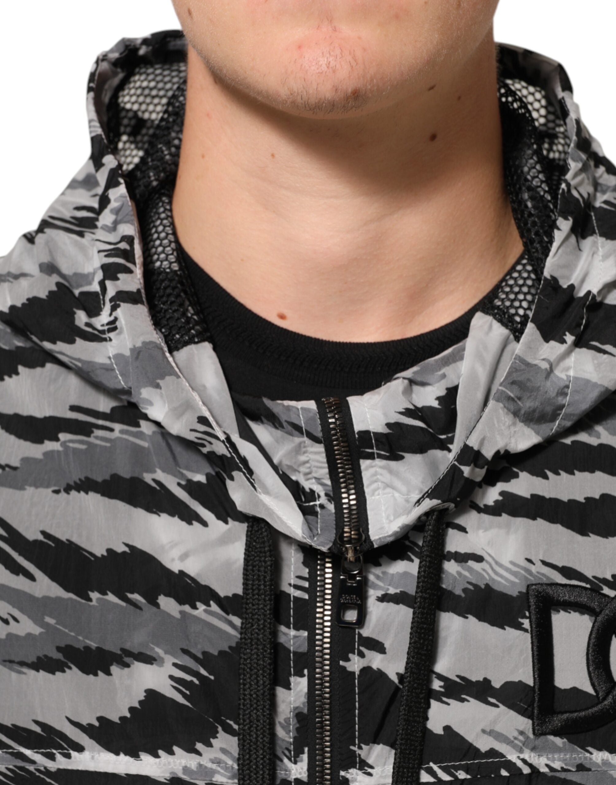 Sweat à capuche Dolce & Gabbana en gris avec motif camouflage, veste décontractée en coton.