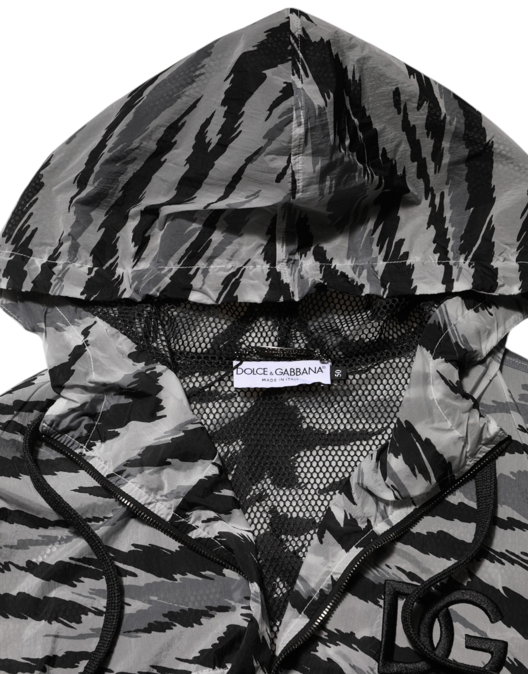 Sweat à capuche Dolce & Gabbana gris avec motif camouflage, veste décontractée en coton, style tendance et moderne.