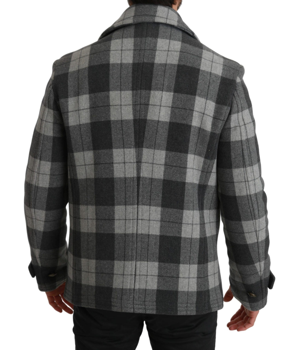 Manteau en laine et cachemire à carreaux gris de Dolce & Gabbana, veste élégante pour femme.