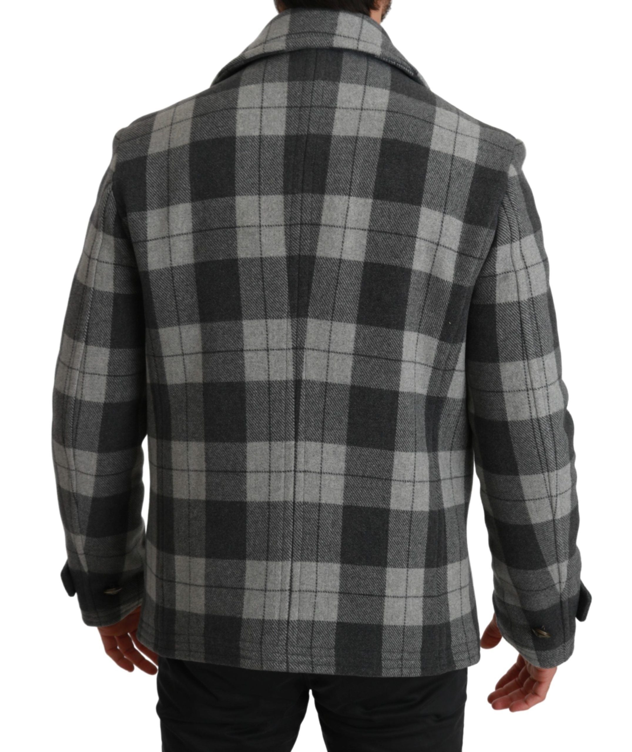 Manteau en laine et cachemire à carreaux gris de Dolce & Gabbana, veste élégante pour femme.