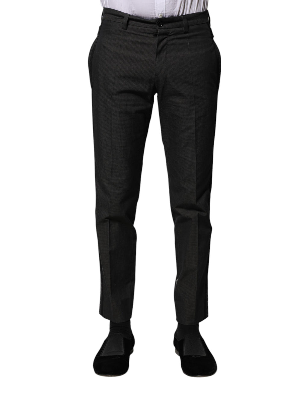 Pantalon formel en coton gris à motif de Dolce & Gabbana, pantalon élégant avec design sophistiqué et tissu de qualité.