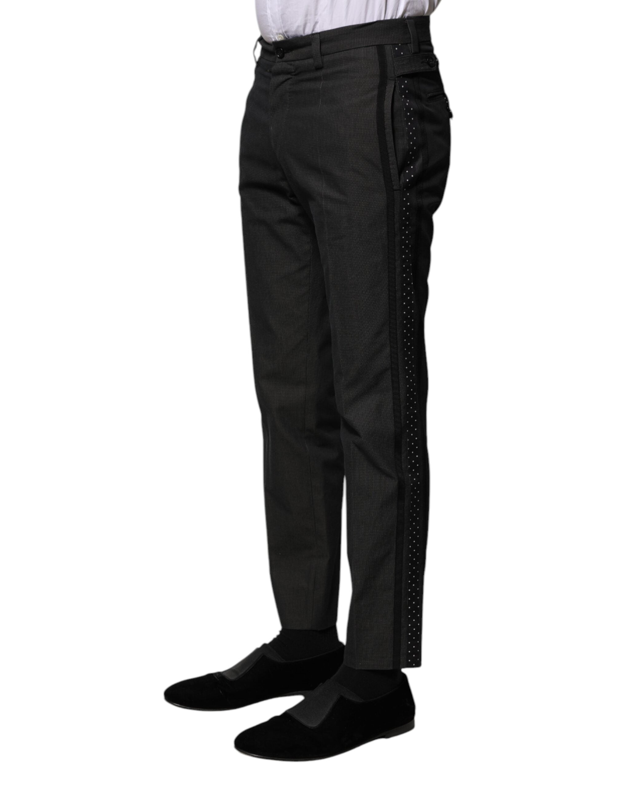 Pantalon formel en coton gris à motifs de Dolce & Gabbana, style élégant et sophistiqué pour homme.