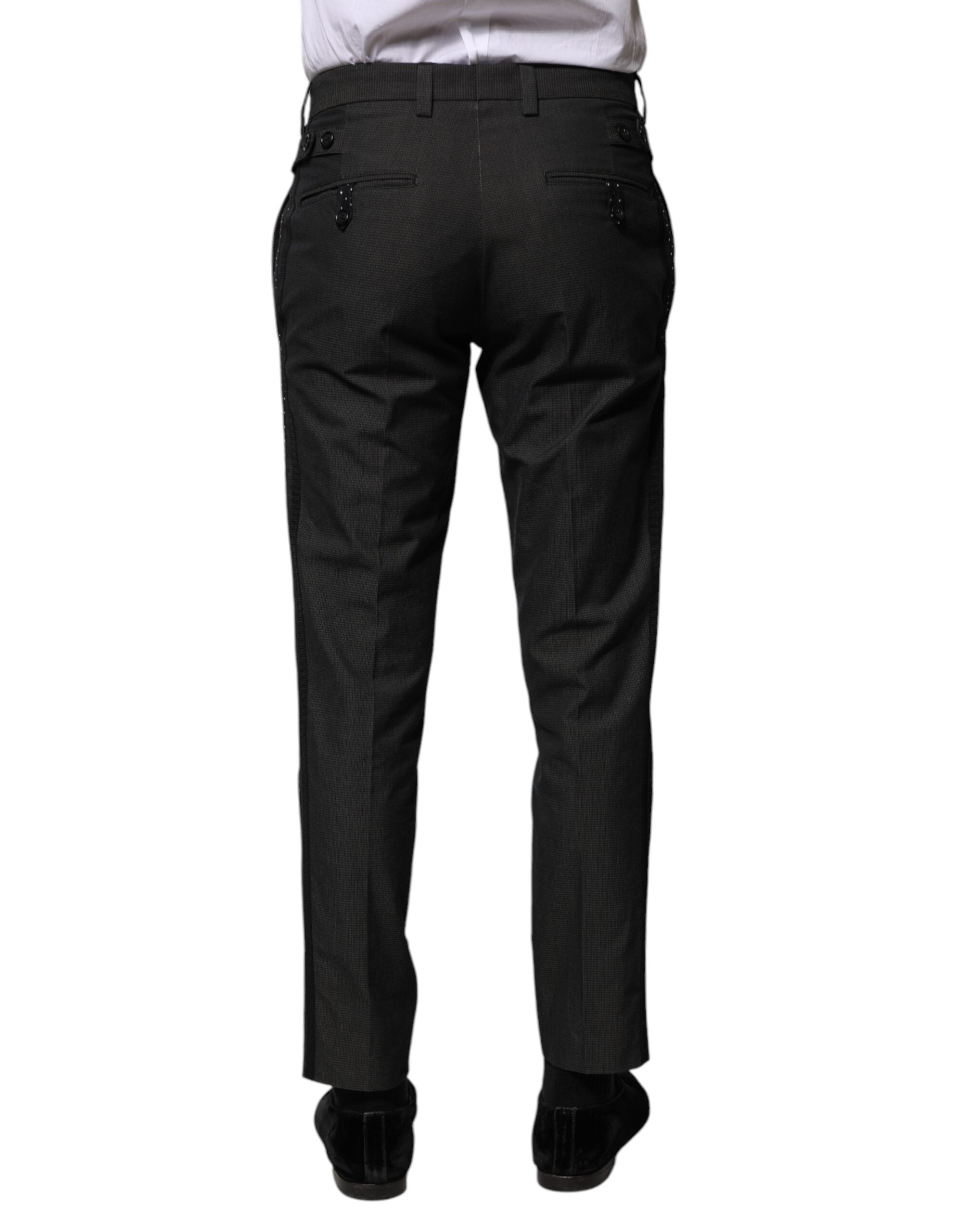 Pantalon formel gris en coton à motif Dolce & Gabbana, style élégant et sophistiqué, visible avec détail de la texture en image.