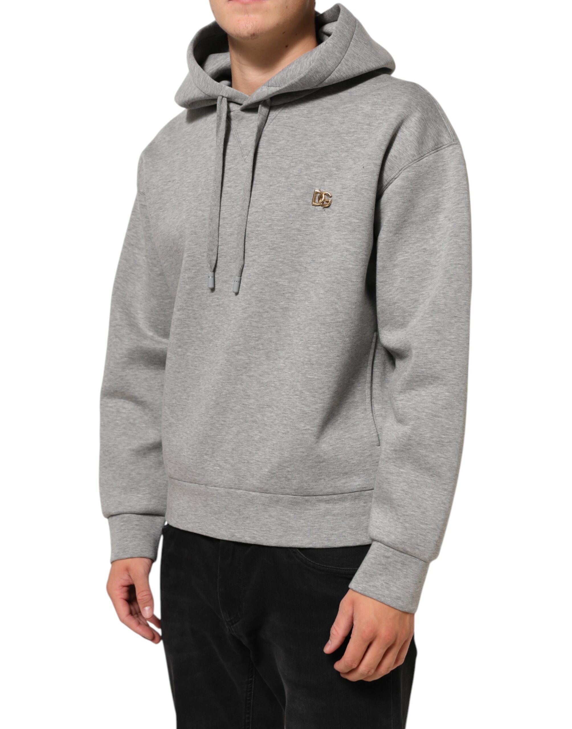 Sweat à capuche en coton gris avec logo Dolce & Gabbana, pull à capuche décontracté, vue de face.