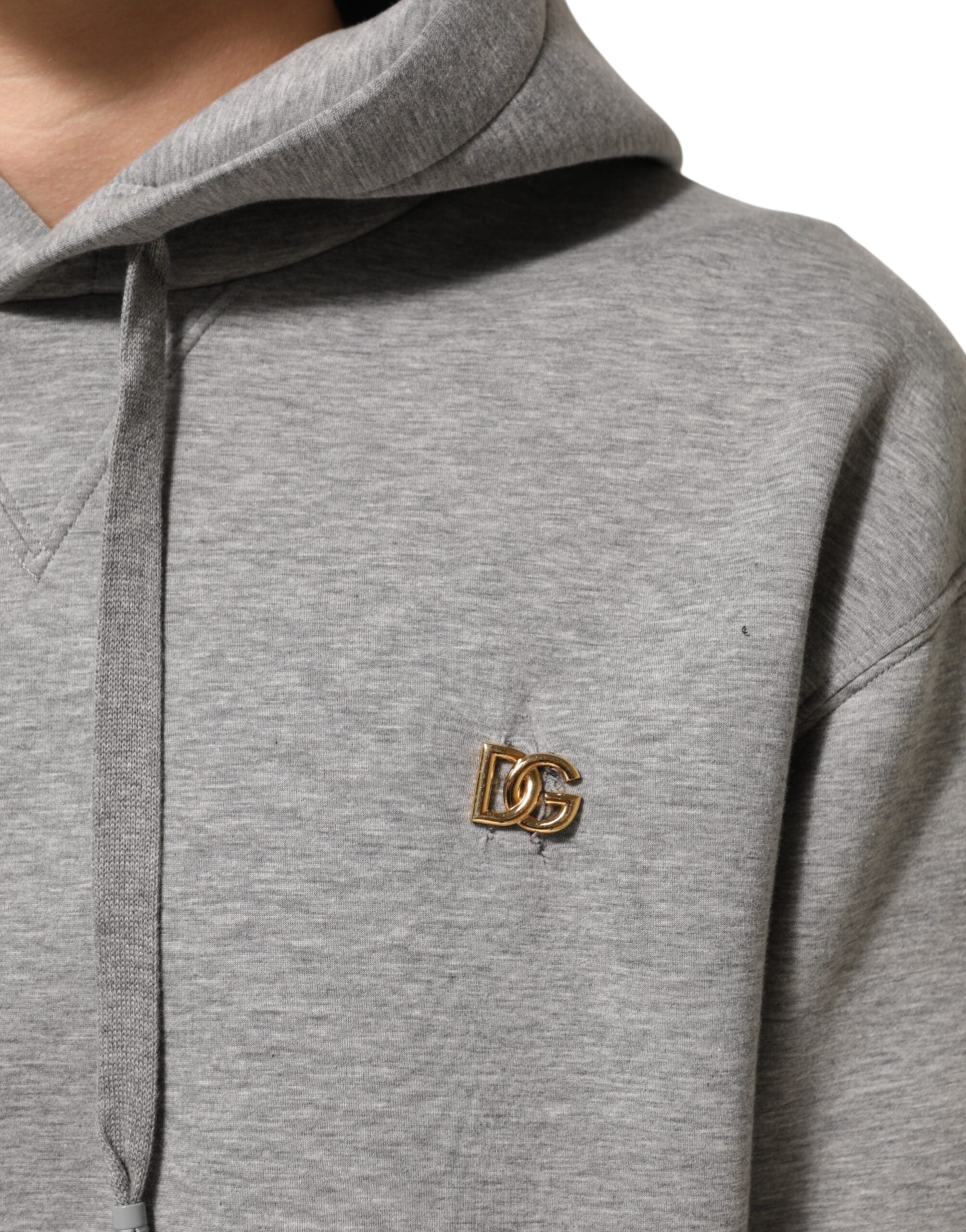 Sweat à capuche gris Dolce & Gabbana en coton avec logo, manches longues et design décontracté.