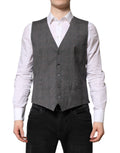 Gilet formel en laine gris à carreaux Dolce & Gabbana, veston élégant à taille ajustée, conçu pour une tenue sophistiquée.